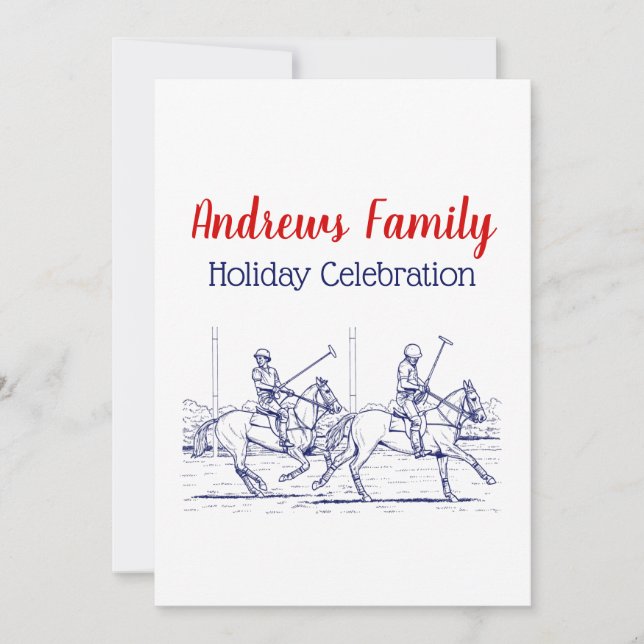 Vintage Stylised Polo Match Drawing #2 Blue Invitation (Front)