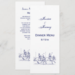 Vintage Stylised Polo Match Drawing #2 Blue Menu Invitation