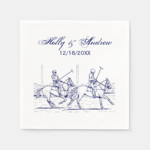 Vintage Stylised Polo Match Drawing #2 Blue Napkin