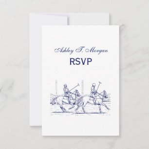 Vintage Stylised Polo Match Drawing #2 Blue RSVP
