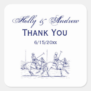 Vintage Stylised Polo Match Drawing #2 Blue Square Sticker