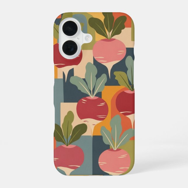 Vintage Stylised Radish Pattern iPhone 16 Case (Back)