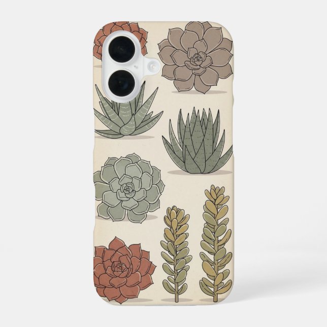 Vintage Stylised Succulents iPhone 16 Case (Back)