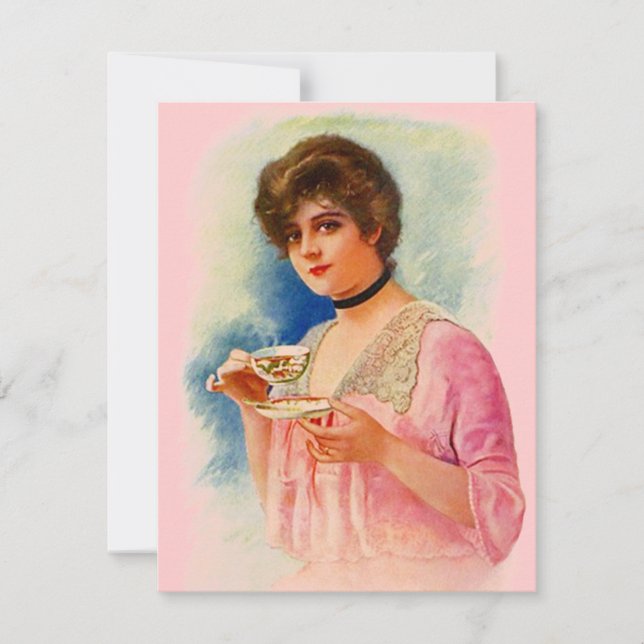 Vintage Stylish Lady Tea Party Invitations Invites (Front)