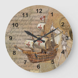 Vintage Stylish Ship Design Large Clock