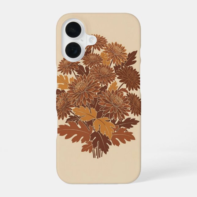Vintage Stylized Chrysanthemums iPhone 16 Case (Back)