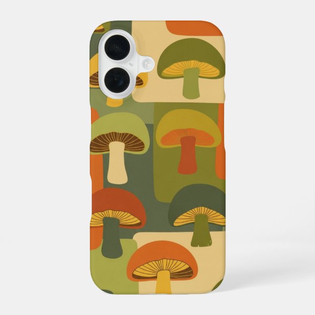 Vintage Stylized Mushroom Pattern iPhone 16 Case (Back)
