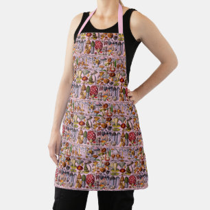 Vintage Stylized Mushrooms Fungi DIY Color BG Pink Apron
