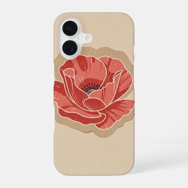 Vintage Stylized Poppy iPhone 16 Case (Back)
