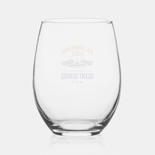 Vintage Submarine Force Silent Service Vector Desi Stemless Wine Glass