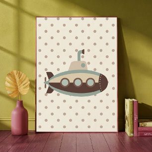 Vintage Submarine Polka Dot Boys Nursery Art Print