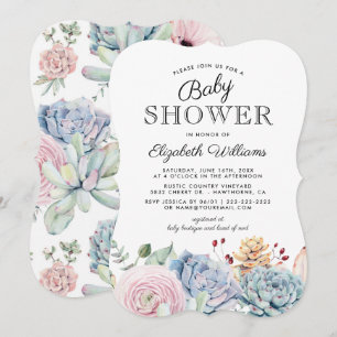 Vintage Succulent Floral Baby Shower Invitation