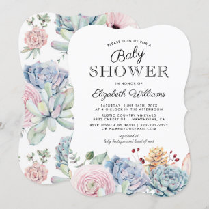 Vintage Succulent Floral Baby Shower Invitation