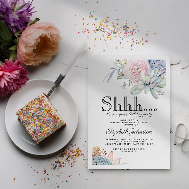 Vintage Succulent Floral Surprise Birthday Party Invitation (Creator Uploaded)