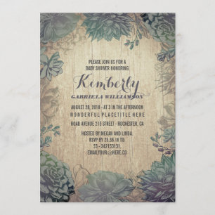 Vintage Succulents Rustic Baby Shower Invitation