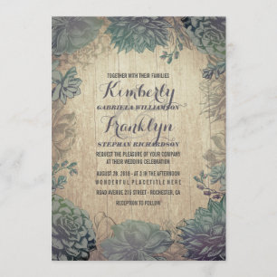 Vintage Succulents Rustic Wedding Invitation