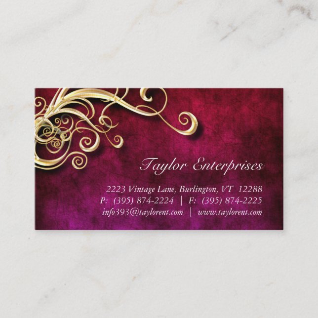 Vintage Suede Gold Swirl Business Card (Front)