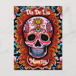 Vintage Sugar Skull Retro Day of the Dead Postcard