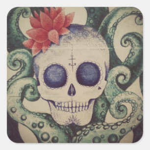 vintage sugar skull sea tattoo style sticker art