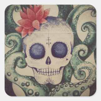 vintage sugar skull sea tattoo style sticker art