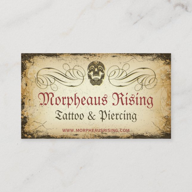 Vintage Sugar Skull Tattoo Parlour Business Card (Front)