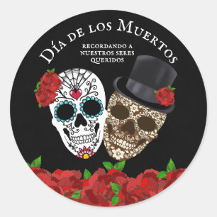 Vintage Sugar Skulls Red Roses  Classic Round Sticker