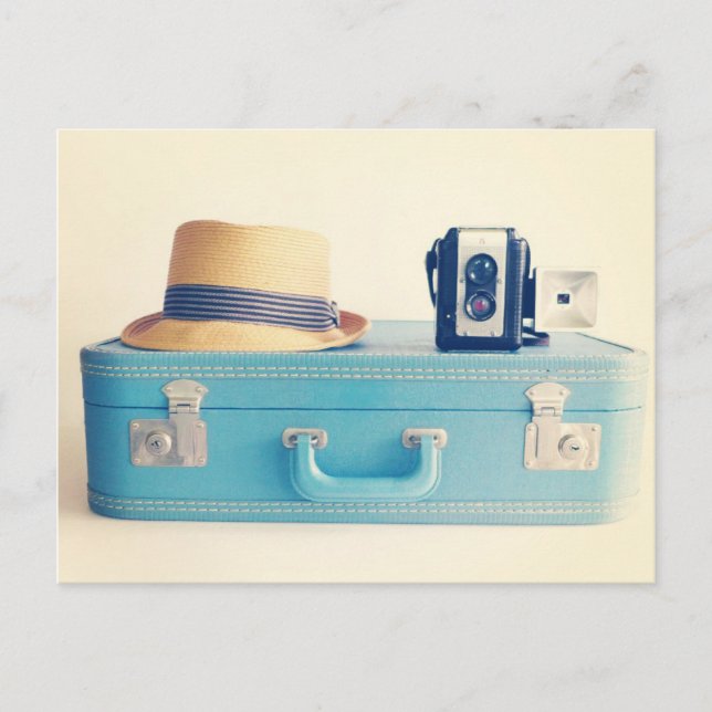 Vintage Suitcase Bon Voyage Postcard (Front)