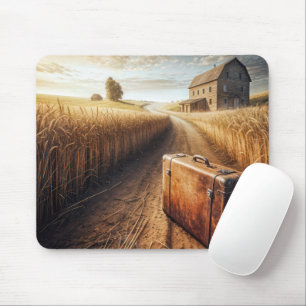 Vintage Suitcase On Farm Road Mouse Mat