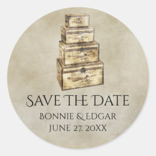 Vintage Suitcases Save The Date Sticker
