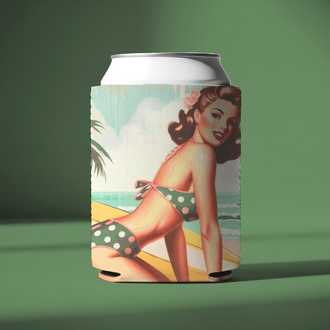Vintage Summer Beach Pin Up Can Cooler (Creator Uploaded)