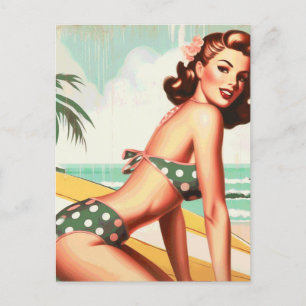 Vintage Summer Beach Pin Up Postcard