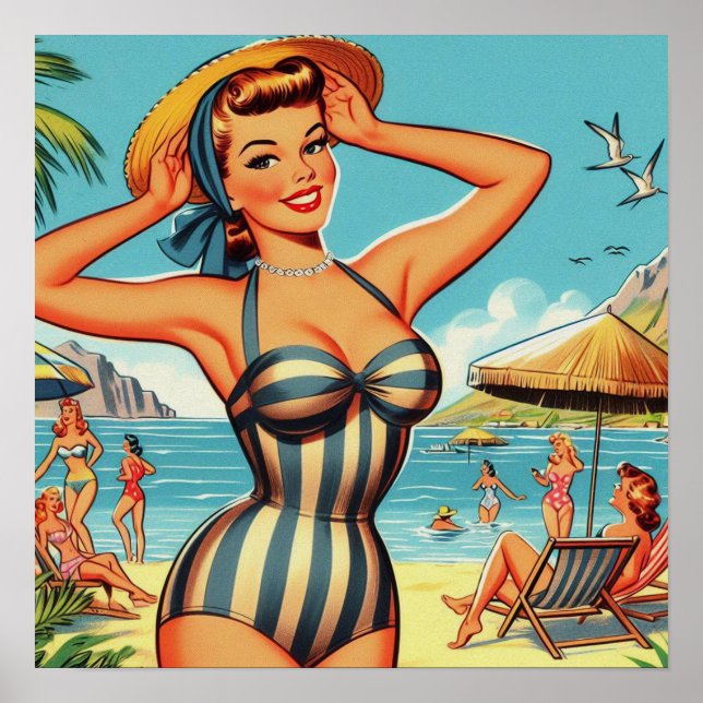 Vintage Summer Beach Pin Up Poster (Front)