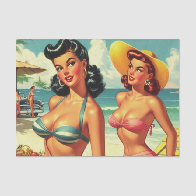 Vintage Summer Beach Pin Ups Tissue Paper (Front)