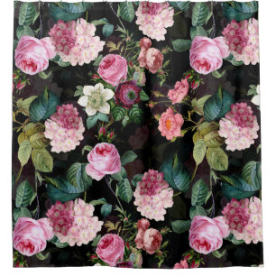 Vintage Summer Black Night Roses Romanticism Shower Curtain