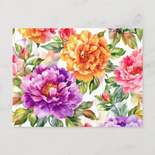 Vintage Summer Bloom Watercolor Florals Holiday Postcard