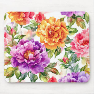 Vintage Summer Bloom Watercolor Florals Mouse Mat