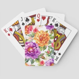Vintage Summer Bloom Watercolor Florals Playing Cards
