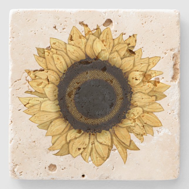 Vintage Summer Bloom Yellow Sunflower Coaster (Front)