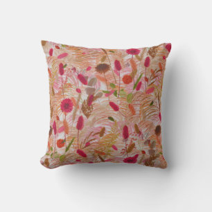 Vintage Summer Boho Wildflower Pampas Grass Cushion