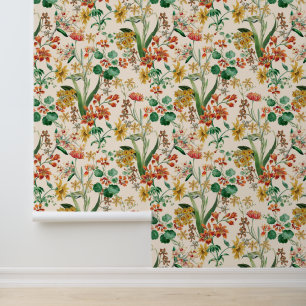 Vintage Summer Botanical Orchid Flowers Wallpaper
