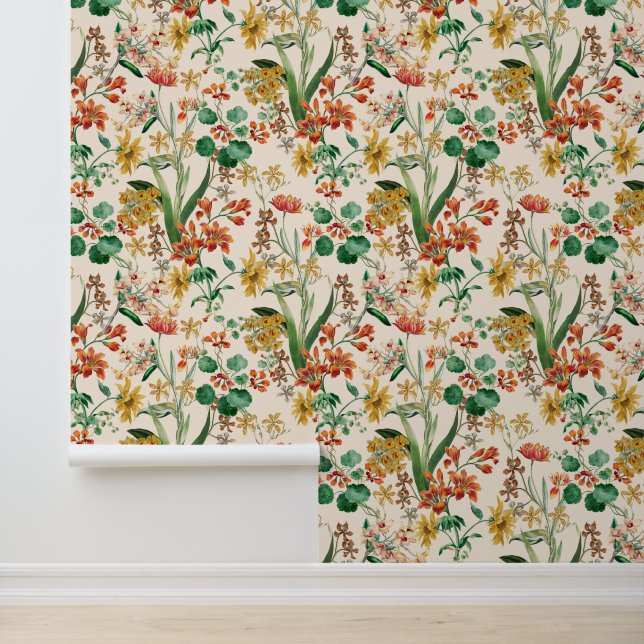 Vintage Summer Botanical Orchid Flowers  Wallpaper (Application)