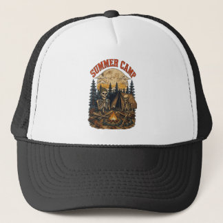 Vintage summer Camp Skeleton Campfire Design Trucker Hat