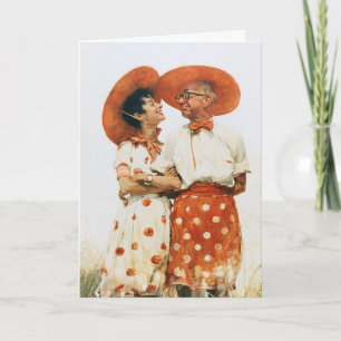 Vintage Summer Couple in Orange Hats Card