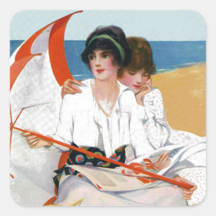 Vintage Summer Day at Beach Stickers