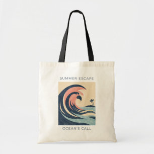Vintage Summer Escape Ocean Wave Retro Surf Graphi Tote Bag