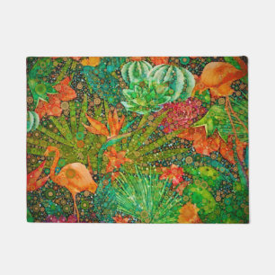 Vintage Summer Flamingo Tropical Garden Floral Doormat