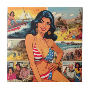Vintage Summer Girl Comics Tile