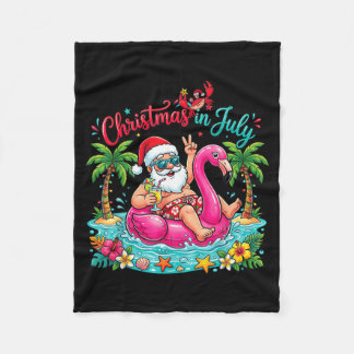 Vintage Summer Holiday Funny Summer Vacation Santa Fleece Blanket