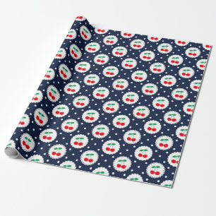 Vintage Summer Navy, White & Red Cherries Wrapping Paper