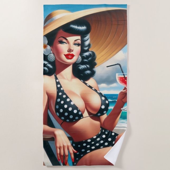Vintage Summer Pin Up Beach Towel (Front)